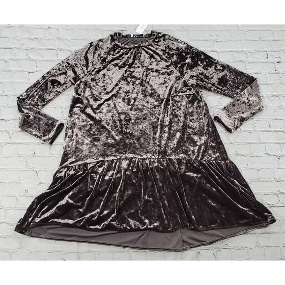 ELVI Shiny Brown Velour Long Sleeve Stretch Dress WOMENS SIZE 18 - Picture 1 of 9